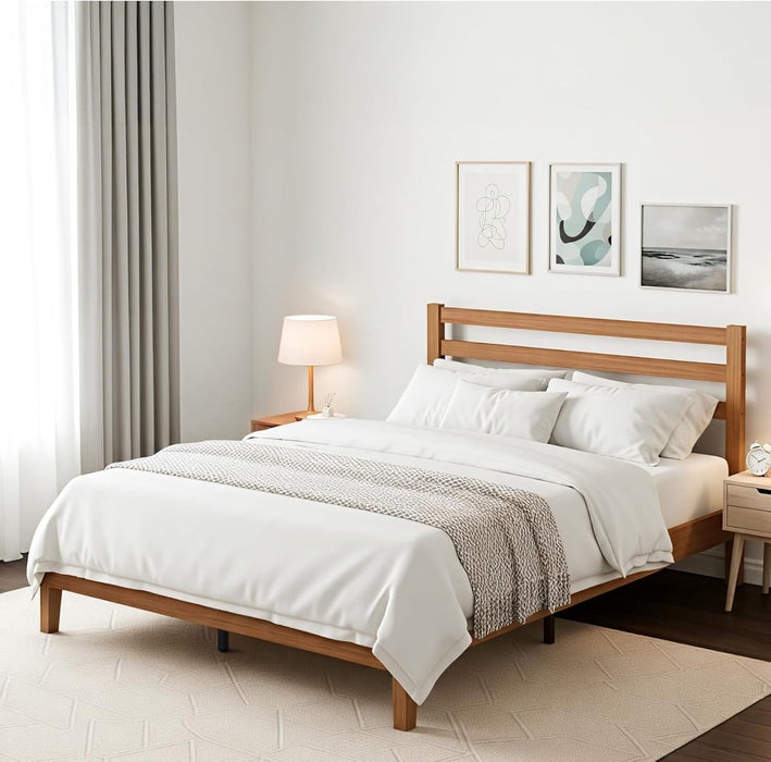 Simenmax Queen Size Solid Wood Bed Frame with Headboard, 1100 lbs Heavy Duty Support BedFrame No Box Spring Needed, Underbed Storage