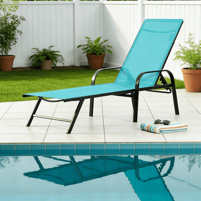 Betcozy Folding Camping Cot, Adjustable Reclining Lounge Chair for Patio Lawn, Beach, Supports 250LBs, Blue