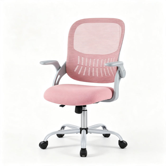 Taoset Mesh Office Task Chair with Flip‑Up Armrests, Height Adjustable Swivel Computer Desk Chair for Home Office, Pink