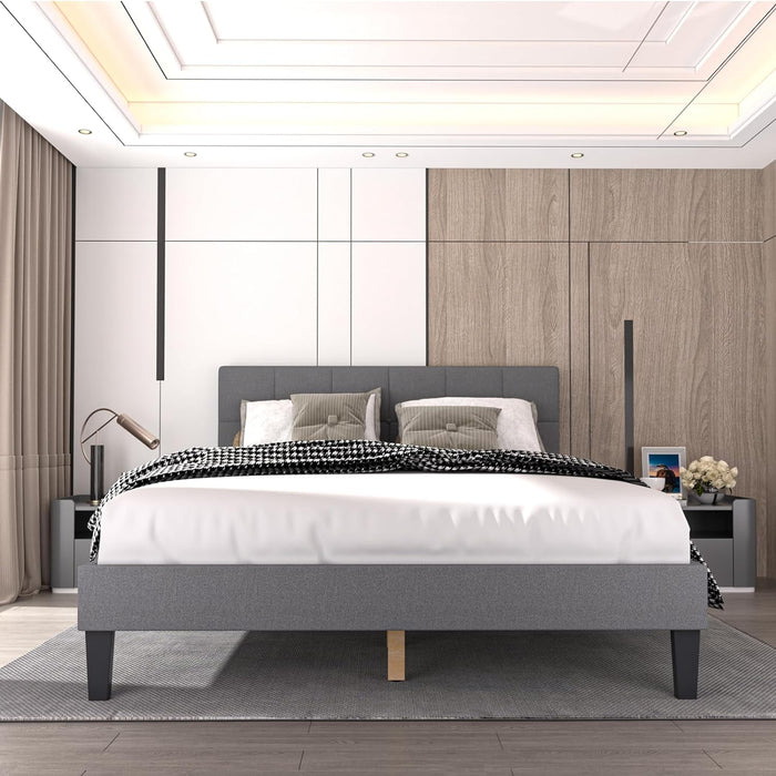 Full Bed Frames with Headboard, Upholstered Platform Bed with Wood Slats 800 lbs Support , Noise Free, No Box Spring Needed, Gray