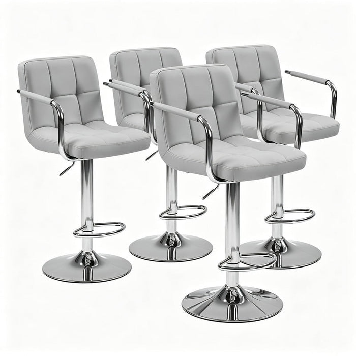 Taoset Swivel Bar Stools Set of 4, Adjustable Barstools with Armrest, PU Leather Thickened Seat Cushion Square Island Barstools with Back, Gray