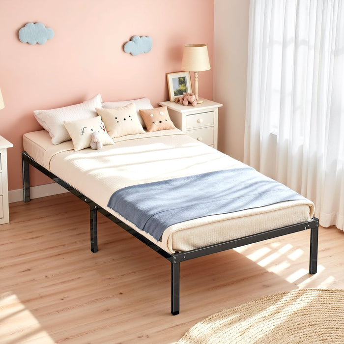 Twin Size Metal Platform Bed Frame, Heavy Duty Mattress Foundation with Steel Slats Support, No Box Spring Needed, Black