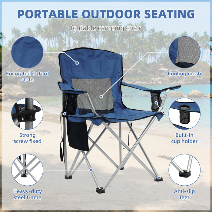 Simenmax Folding Camping Chair Recliner - Portable Outdoor Chair with Mesh Back, Cup Holder & Storage for Beach, Lawn, Camping，Navy Blue
