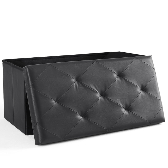 Taoset 30 Inch Foldable PU Leather Storage Ottoman Bench, 29 Gallon Tufted Footstool, Flip Top for Entryway Bedroom Small Room, Black