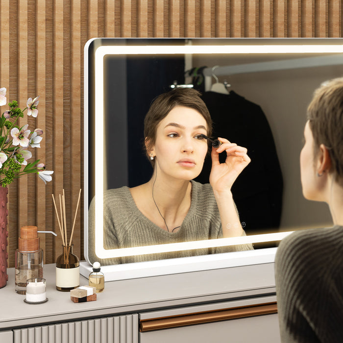 Simenmax 17" x 13" Vanity Mirror with Lights, LED Makeup Mirror with Touch Control, Dimmable 3 Color Lighting Modes for Bathroom, Bedroom, Dressing Room