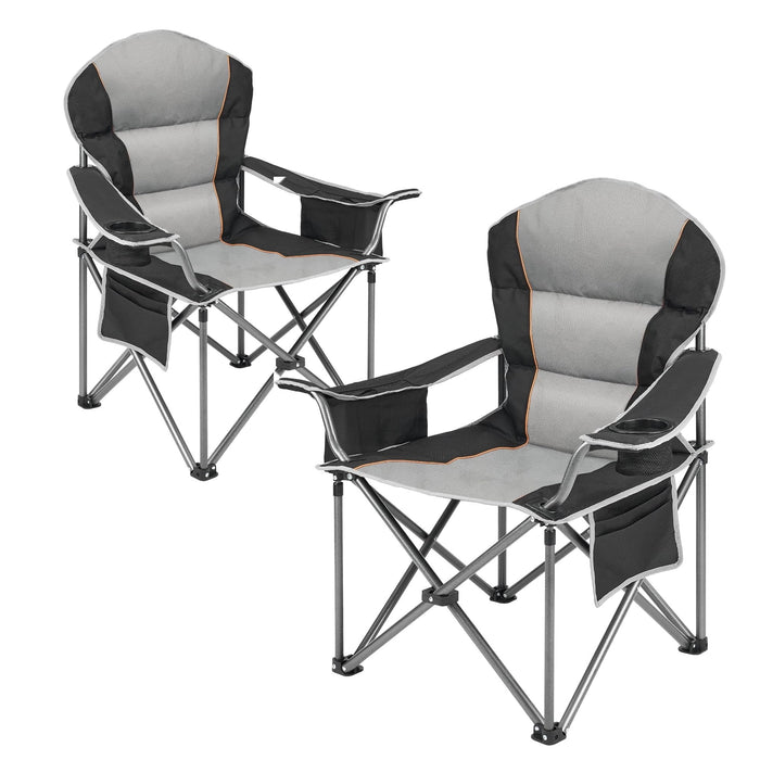 Betcozy Oversized Folding Camping Chair- 500 lbs Heavy-Duty Support , Ultra-Comfortable Design for Adults, Includes Cooler Bag for Outdoor Lawn, Sports & Travel, Black, 2 PCS