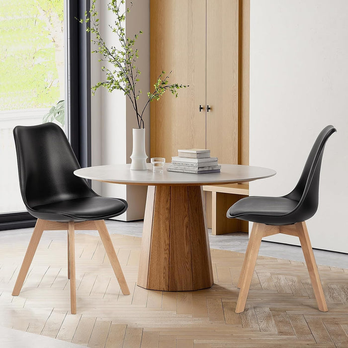 Blorly Dining Chairs, Set of 4 Kitchen Chairs with Wood Legs, PU Leather Cushion, Living Room Bedroom, Black