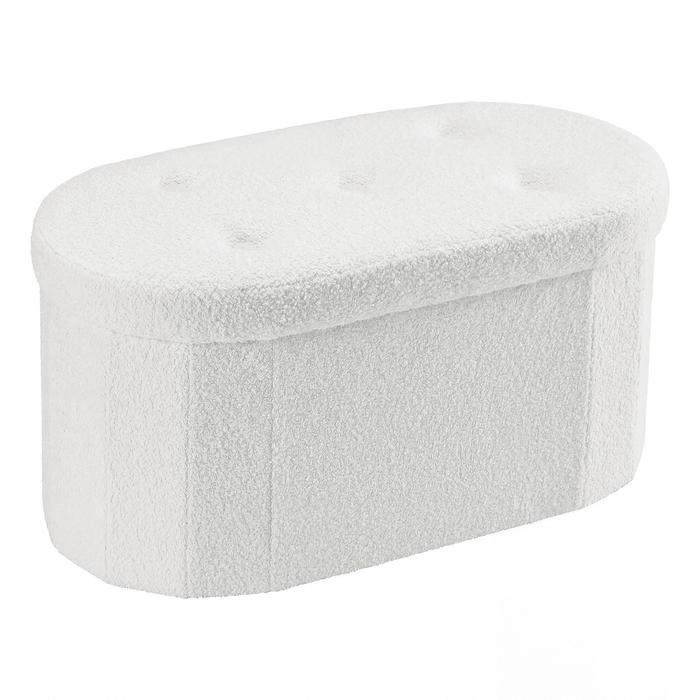 Taoset Upholstered Storage Ottoman Bench, Oval Storage Seat with Dividers for Bedroom, Living Room, Boucle White, 30 inch