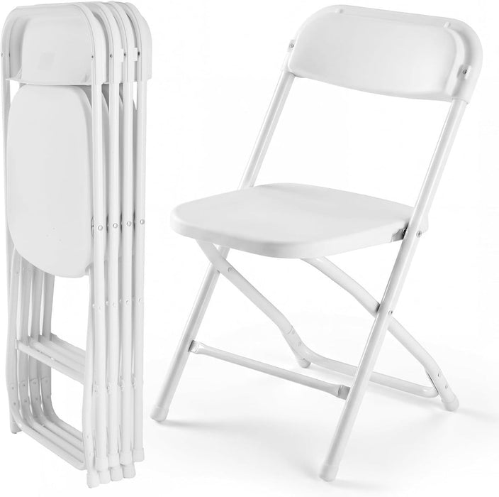 Simenmax 4-Pack Heavy Duty Folding Chairs, Ergonomic Back Support, Portable Plastic Dining Chairs for Home Office Conference Wedding Party Patio Garden Camping, White