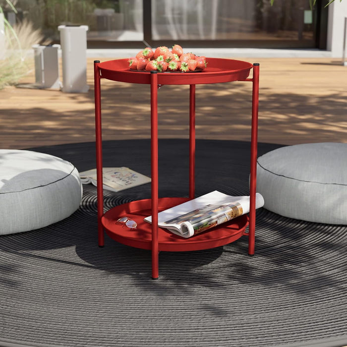 Blorly 2-Tier End Table, Round Accent Side Table, Light weighted and Detachable Coffee Table, Red