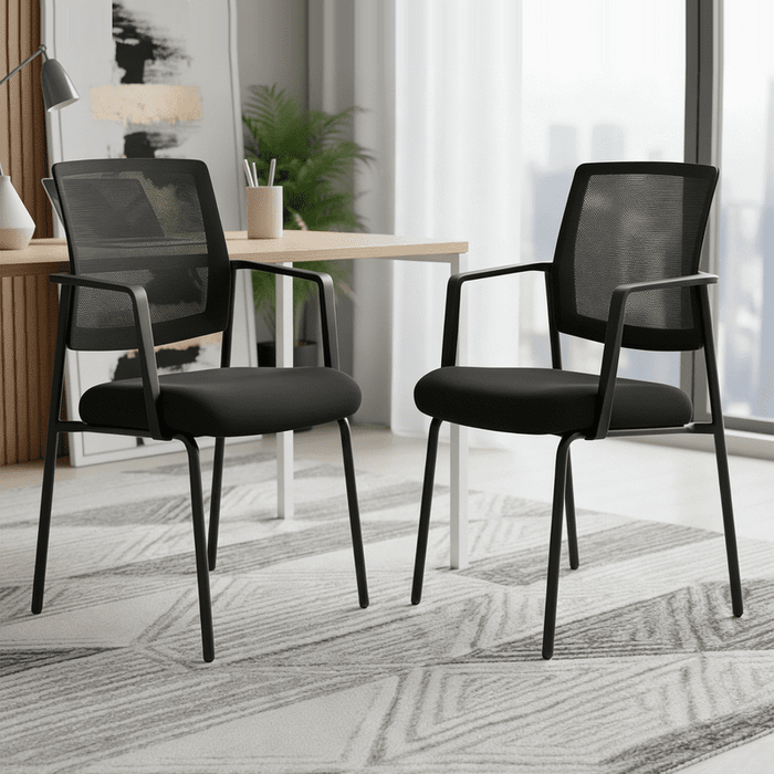 Blorly Stacking Waiting Room Guest Chair, Set of 2 Office Mesh Arm Chair with Comfy Padded Seating, Room Saving, Black