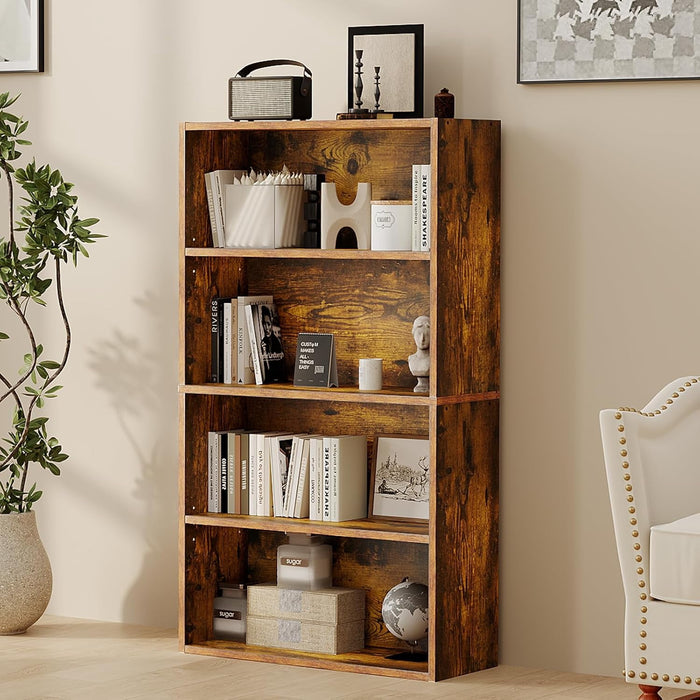 Blorly 4-Tier Bookcase, 42 Inch Industrial Storage Wall Shelf, Display Shelf for Living room, Bedroom, Retro Brown