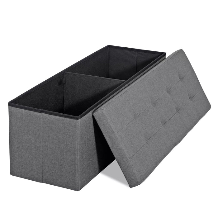 Blorly 43" Folding Storage Ottoman Bench Storage Linen Footrest with Foam Padded Seat, Holds up to 600 lbs, Gray