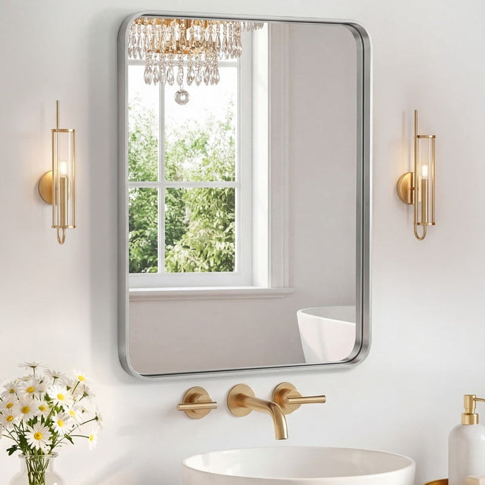 Simenmax 36''x36'' Bathroom Mirrors for Over Sink, Rounded Rectangular Vanity Mirror, Wall Mounted Mirrors, Framed Vanity Mirror, Horizontal or Vertical, S ilver