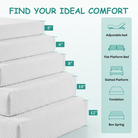 Beddle Mattress,Memory Foam Mattress Bed in a Box with Cooling Green Tea Gel, Medium Firm Support