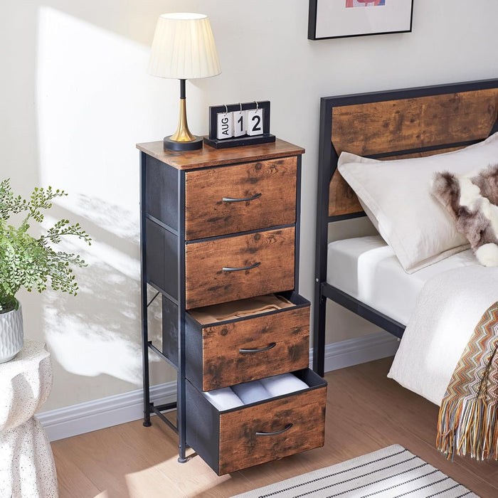 Blorly 4 Drawers Fabric Dresser, Nightstand With Wide Chest Of Drawers,Storage Tower Storage Dresser Closet For Living Room, Bedroom, Hallway, Rust