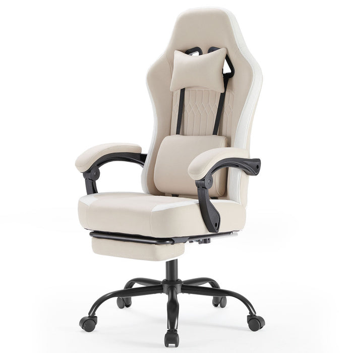 Simenmax Ergonomic Gaming Chair with Footrest, High Back Computer Desk Chair with Linkage Armrests, 300Lbs Capacity Fabric Swivel Chair Khaki