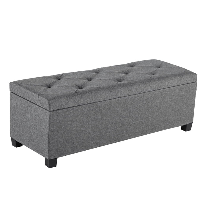 Taoset 43 Inch Linen Storage Ottoman Bench with Wood Legs, 42 Gallon Tufted Upholstered Fixed Footstool, Flip Top for Home Decor, Dark Gray