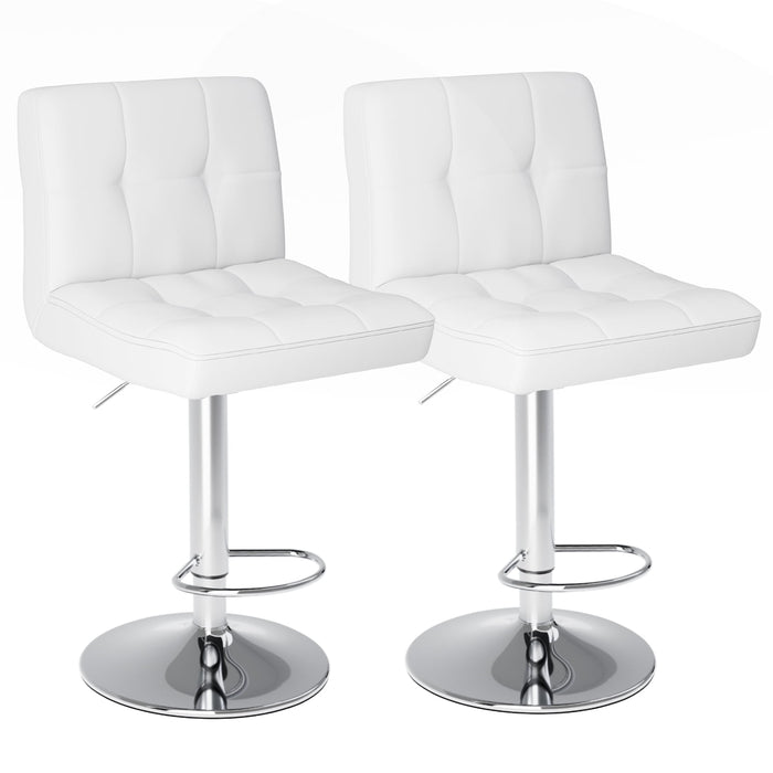 Simenmax Bar Stools Set of 2, PU Leather Adjustable Swivel Bar Stools, Kitchen Counter Height Stools with Back Support, Modern Square Island Chairs,White