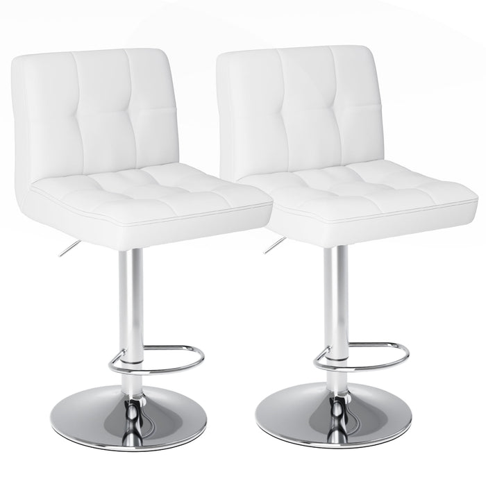 Simenmax Bar Stools Set of 2, PU Leather Adjustable Swivel Bar Stools, Kitchen Counter Height Stools with Back Support, Modern Square Island Chairs,White