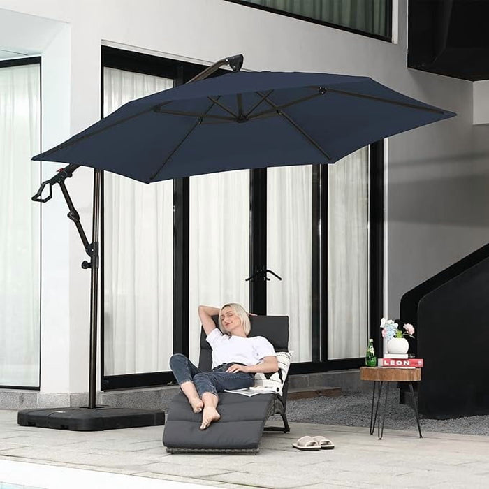 Blorly 10' Patio Umbrella, 360掳Rotated Offset Hanging Umbrella for Patio, Yard, Pool Side, 8 Sturdy Ribs, Tilt and Crank, Dark Blue