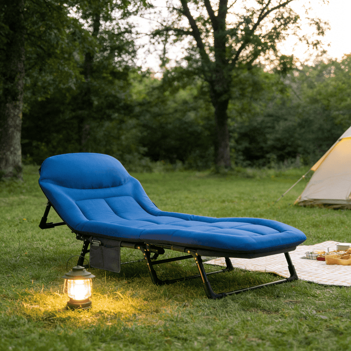 Betcozy Foldable Guest Bed with Mattress, Camping cot, 4-Position Adjustable Reclining Nap Chair for Home Office, Supports 250LBs, Navy Blue