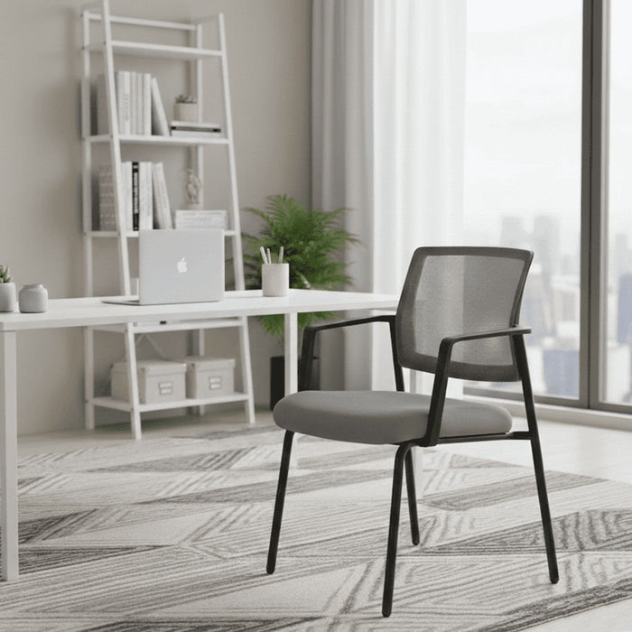 Betcozy Stacking Waiting Room Guest Chair, 1 PCS Office Mesh Arm Chair with Comfy Padded Seating, Room Saving, Gray
