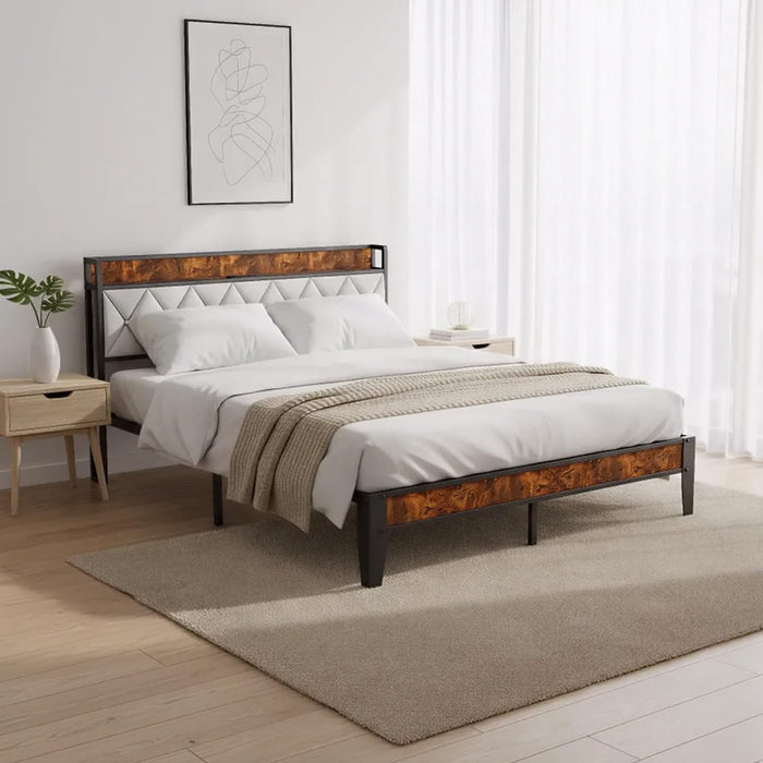 Taoset Smart Storage Bed Frame with Charging Station & Upholstered Headboard - Queen Size, No Box Spring Needed