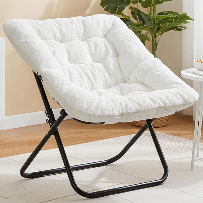 Simenmax Foldable Faux Fur Lounge Chair – 450 lbs Capacity, Soft Comfy Couch for Bedroom, Dorm, Living Room, White