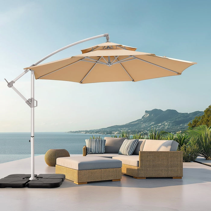 Blorly Offset Patio Umbrella, 10 Ft Outdoors 2-Tier Patio Umbrella with Better ventilation and heat insulation, Tilt Adjustment and Crank for Pool Deck and Garden, Beige