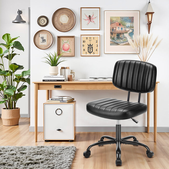 Blorly Cute Task Chair, Adjustable Armless Activity Chair with Wheels, Comfy Low Back Swivel Desk Chair, Black