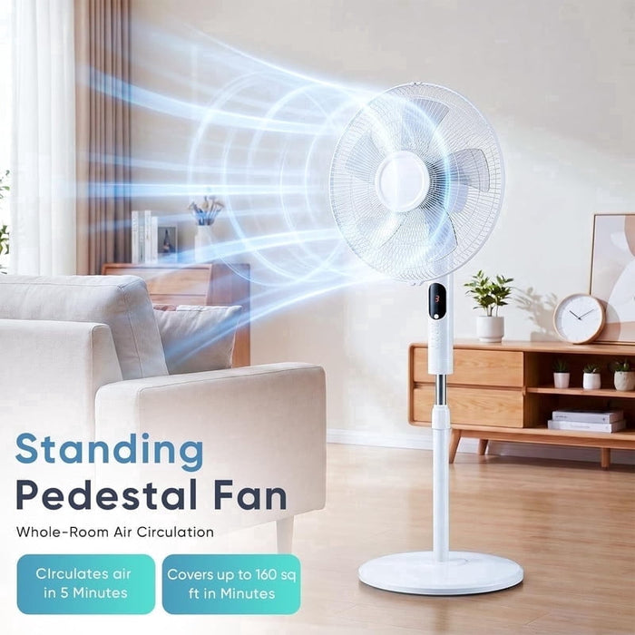 Nextay 17" Oscillating Pedestal Fan with Remote Control, 15-Hour Timer, 3-Speed Quiet Standing Fan for Bedroom, Home Office, and Living Room, White