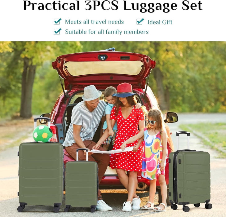 Nextay 3 Piece Luggage Set, Hardside Expandable Suitcase with Spinner Wheels TSA Lock, Green
