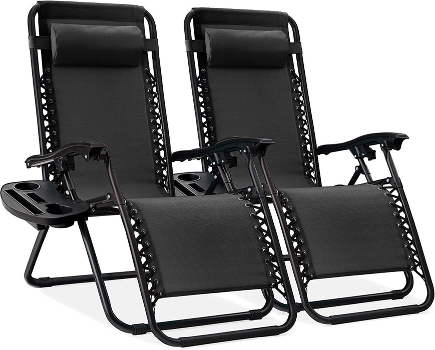 Betcozy Zero Gravity Chairs, 2 PCS Outdoor Patio Folding Lawn Chair, Reclining Lounger with Cup Holder Pillows for Camp, Poolside Backyard and Beach, Black