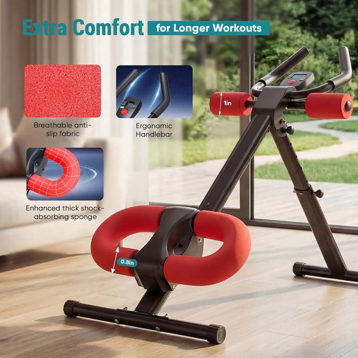 Bigleap Adjustable Ab Machine, 440LBS Heavy Duty Foldable Core Trainer with 2 Incline & 5 Height Levels, Knee/Elbow Protection, LCD Display for Home Gym, BlackRed