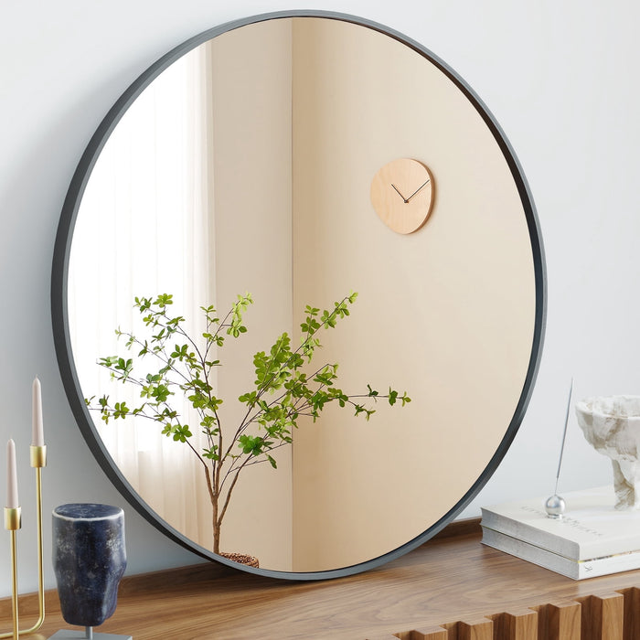 Taoset 24 Inch Round Black Bathroom Mirror - Shatterproof Aluminum Frame Wall Mirror, High-Definition Glass