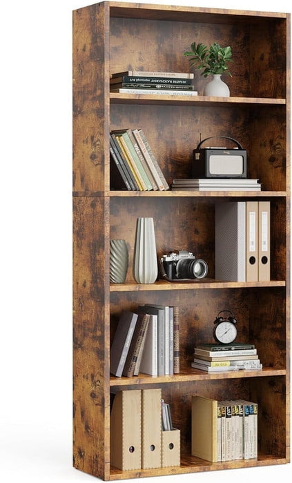 Simenmax 5-Tier Bookshelf, 53" Tall Floor-Standing Bookcase Display Storage Shelves for Home Office, Living Room, Bedroom, Brown