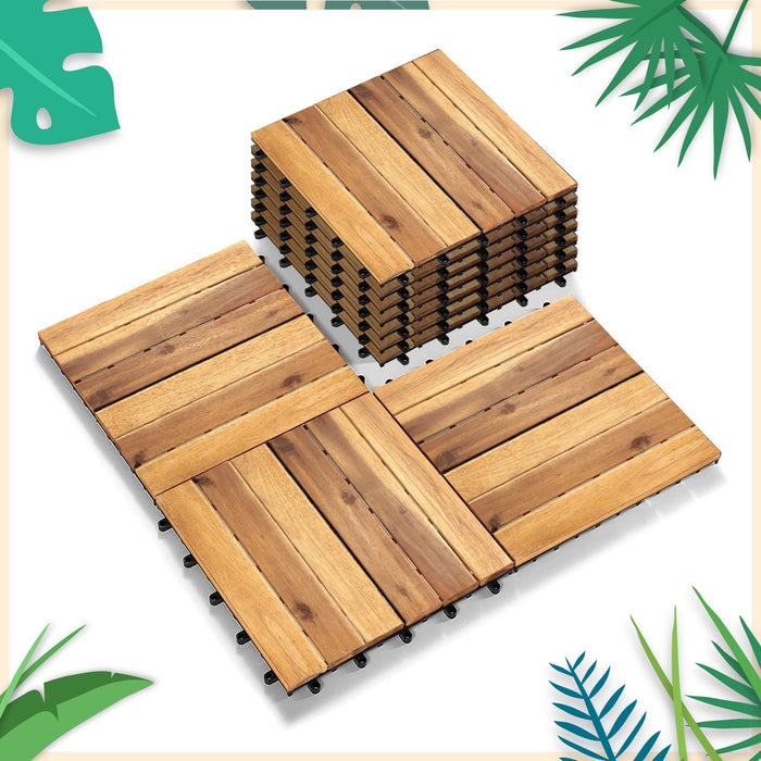 Betcozy Flooring Deck Tiles, Interlocking Patio Flooring Acacia Wood Tiles for Garden, Porch, Indoor& Outdoor, 20 PCS