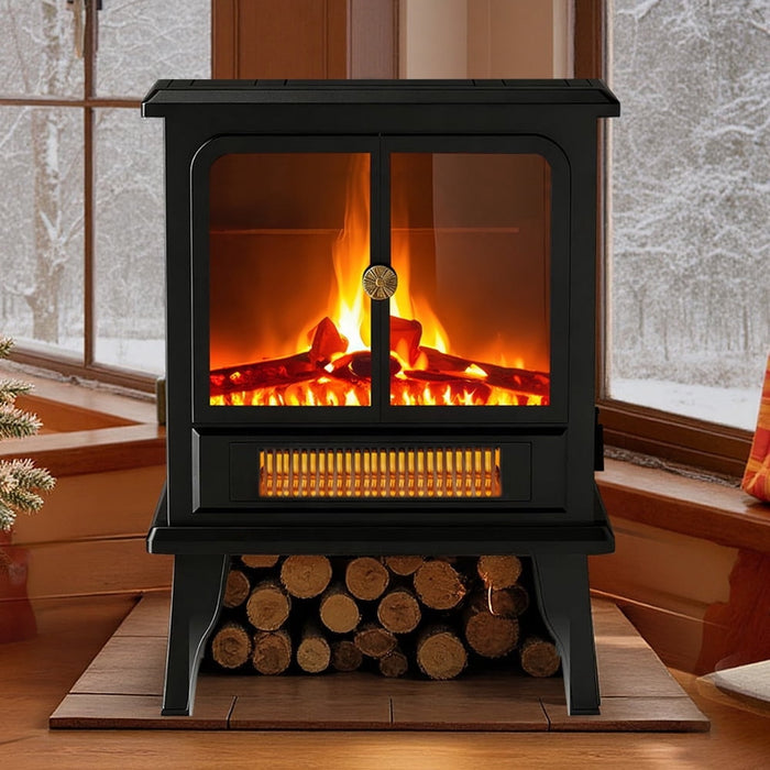 Simenmax 19" Freestanding Electric Fireplace, 1500W Indoor Heater with Adjustable 3D Flame Effect, Overheat Protection, Compact Corner Fireplace for Living Room, Bedroom, Office, Black