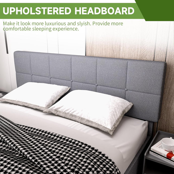 Queen Bed Frames with Headboard, Upholstered Platform Bed with Wood Slats 800 lbs Support , Noise Free, No Box Spring Needed, Gray