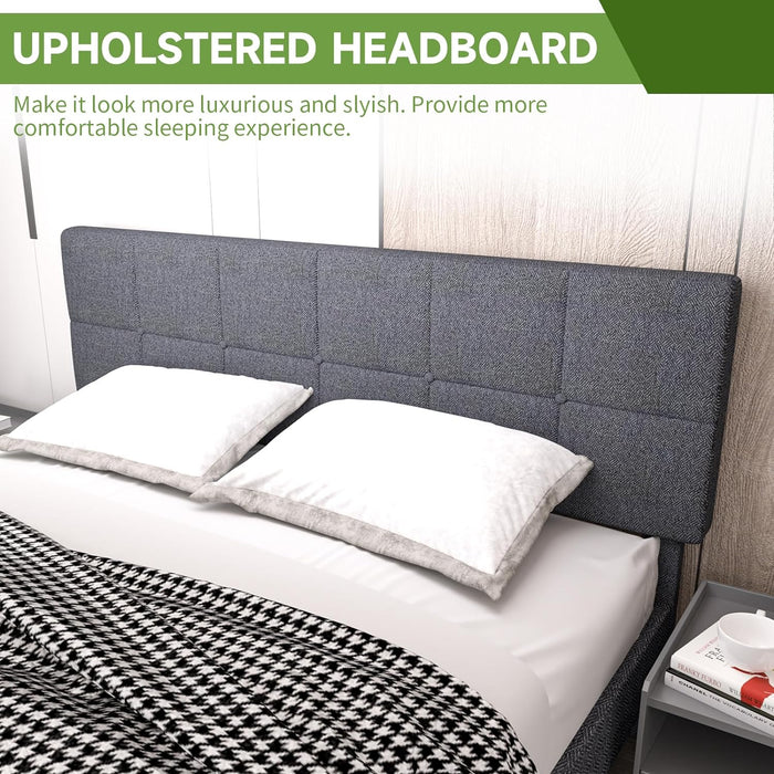 Full Bed Frames with Headboard, Upholstered Platform Bed with Wood Slats 800 lbs Support , Noise Free, No Box Spring Needed, Dark Grey
