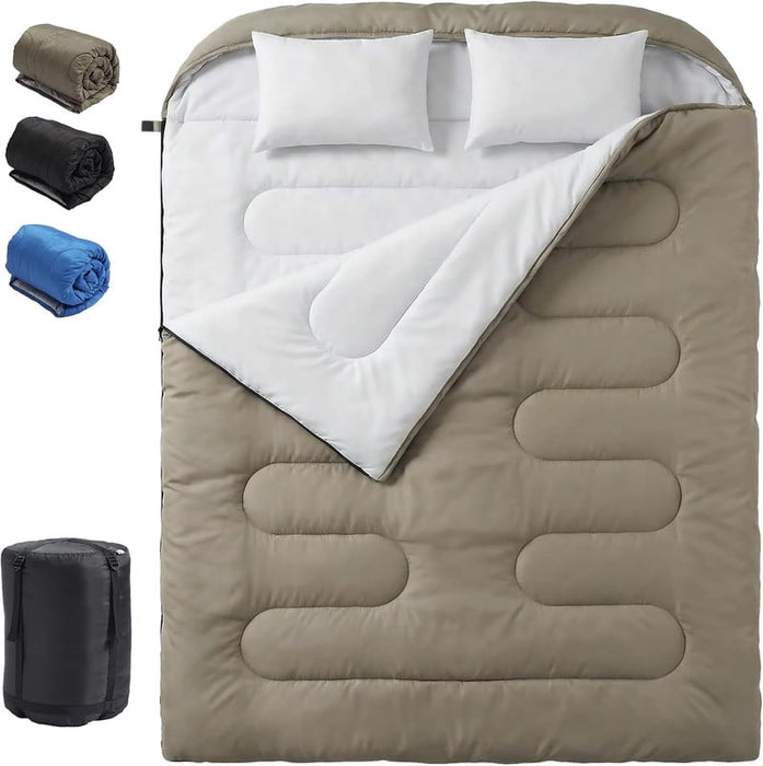 Simenmax Double Sleeping Bag for Adults with Pillows,Portable Sleeping Bags with Compression Bags for Camping, Hiking, Outdoor Adventure,Green