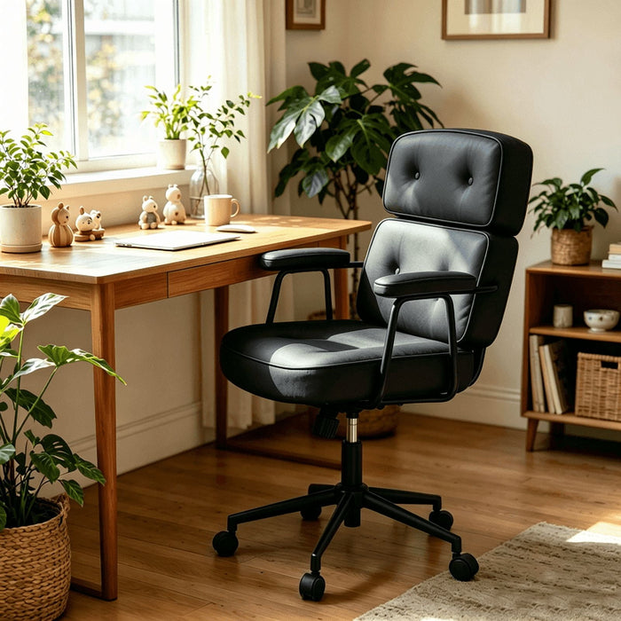 Blorly Luxury Executive Office Chair, Ergonomic High-Back Desk Chair with Double-Layered Lumbar Support, Adjustable PU Leather Computer Chair with Padded Armrests for Home Office, Conference, 300 lbs, Black