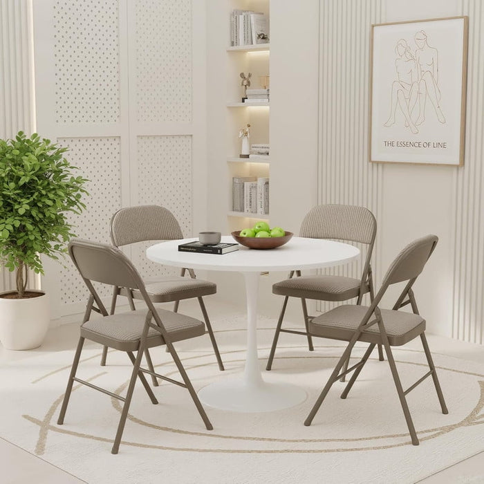 Bigleap 4-Pack Fabric Padded Folding Chairs – Indoor/Outdoor Dining Chairs with Cushioned Seat and Back for Home, Office, Events, Wedding, Party, Khaki