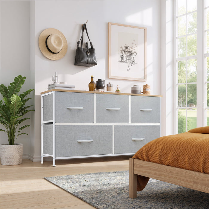Blorly 5 Drawers Dresser, Storage Dresser Organizer with Drawers, Chest of Drawers, Dresser with Metal Frame and Wood Tabletop for Bedroom, Guest Room, Closet, Entryway, Nursery, Light Gray