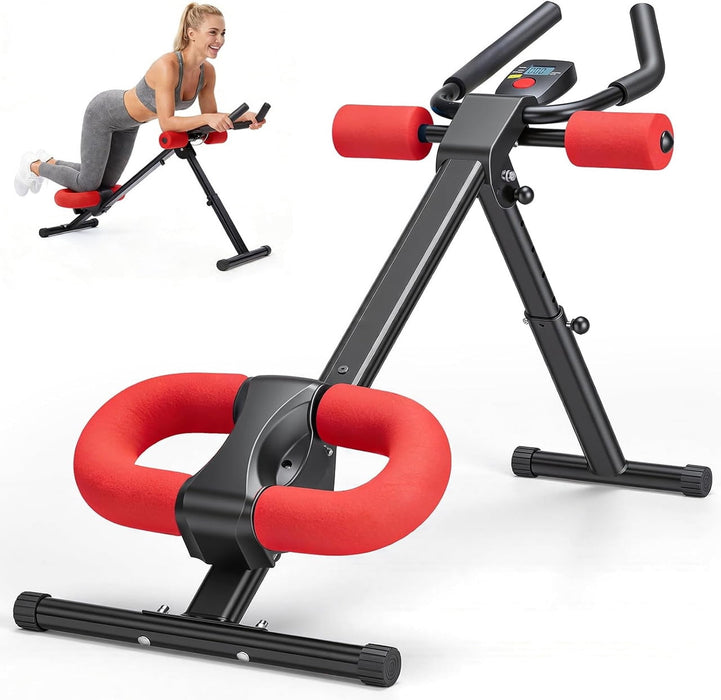 Simenmax Adjustable Ab Machine – 2 Incline & 5 Height Levels, Foldable Core Workout Equipment for Home Gym with LCD Display, Knee & Elbow Protection, Red