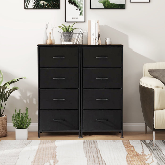 TINKLE WELL Storage Drawers, Fabric Dresser, Skinny Fabric Storage Tower with 4 Drawers, Tower Organizer Unit, Wooden Board and Steel Frame, Black