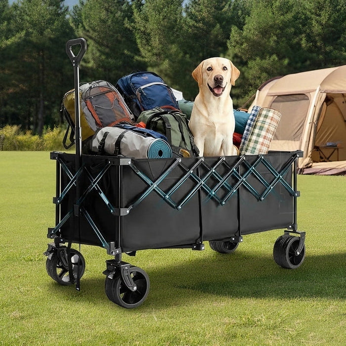 Betcozy Extended Foldable Wagon with 48" Cargo Platform, 440lbs Heavy Duty Collapsible Utility Cart, All Terrain Beach Wagon with Brakes for Camping & Pets, Black
