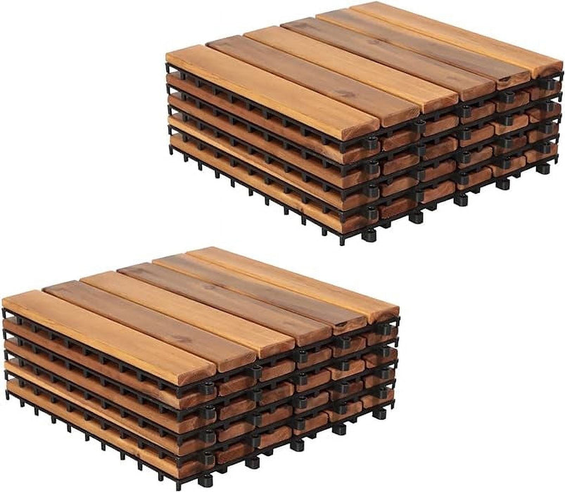 Blorly Nature Acacia Wood 12'' x 12'' Flooring Tiles10 sq ft Coverage Area, for Outdoors 10 Piece