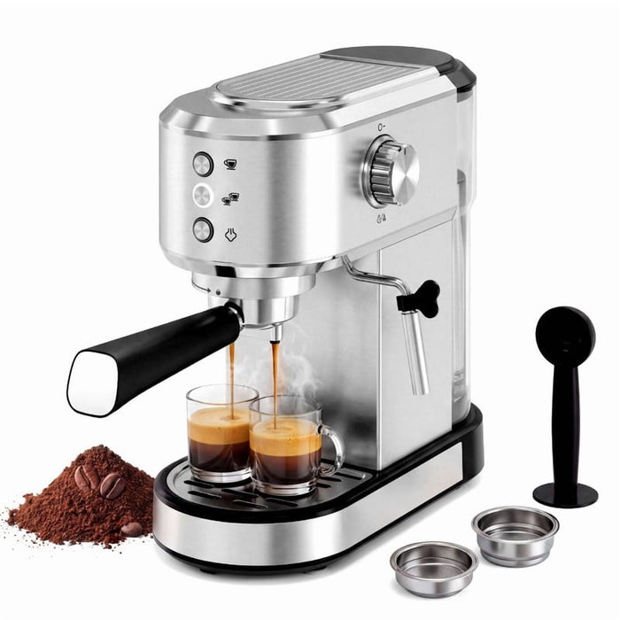 Simenmax 20 Bar Espresso Machine, 1350W Stainless Steel Coffee Maker with Steam Wand, Removable Water Tank & Cup Warmer, Compact Semi-Automatic Latte & Cappuccino Maker